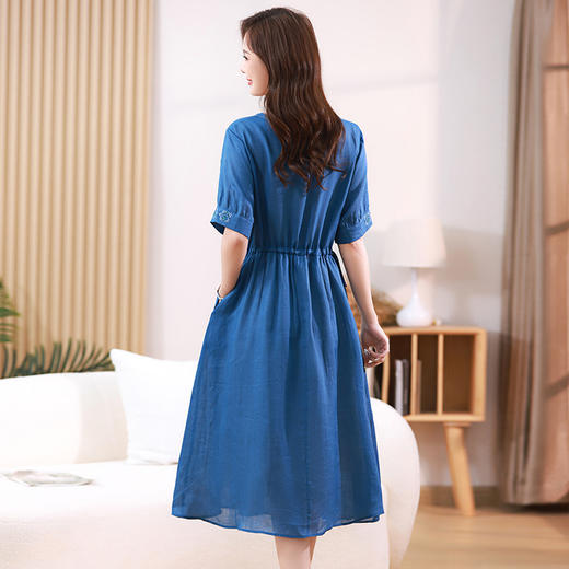 优雅修身，抽绳收腰显瘦棉麻风A字裙复古绣花连衣裙HR-WY85329 商品图1