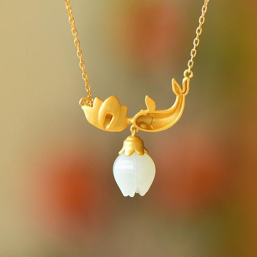 中国风古法金六菱花连年有余锦鲤莲花项链 商品图7