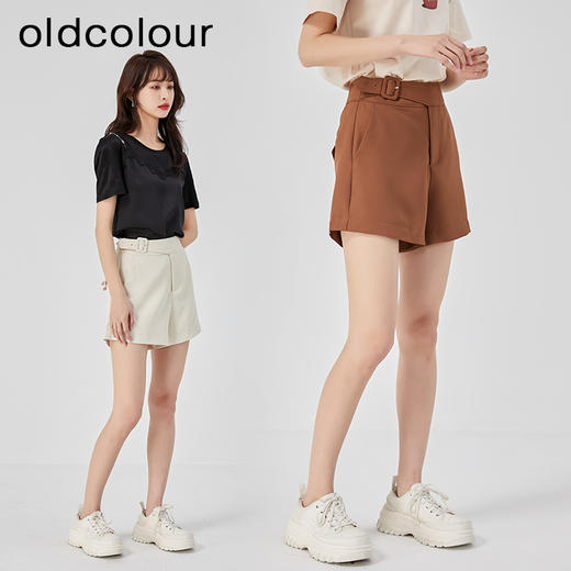 oldcolour夏新款休闲简约气质高腰直筒阔腿显瘦短裤O22071247 商品图4
