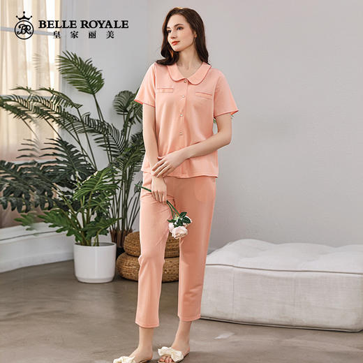 新款睡衣女优质面料小翻领短袖长裤夏季家居服套装JJT9917 商品图4