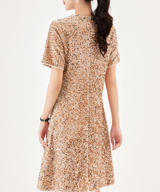 宽松显瘦，重工圆领净色丝绒亮片连衣裙WLZD-2307305 商品图1