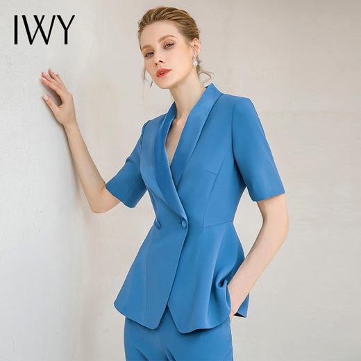 IWY/气质蓝色短袖西装套装时尚高端总裁职业装正装美容院上班工作服232036C1+P1 商品图5