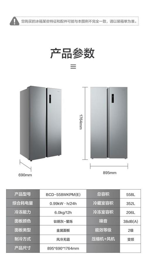 美的冰箱BCD-558WKPM（E）（钛钢灰-星烁） 商品图3