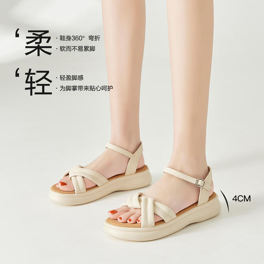 ZHR简约厚底凉鞋女2023夏季新款软底圆头超仙双带交织一字带凉鞋 商品图8
