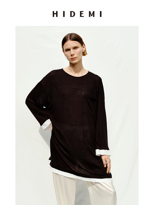 HIDEMI 假两件拼接慵懒针织极简廓形薄款上衣 商品图11