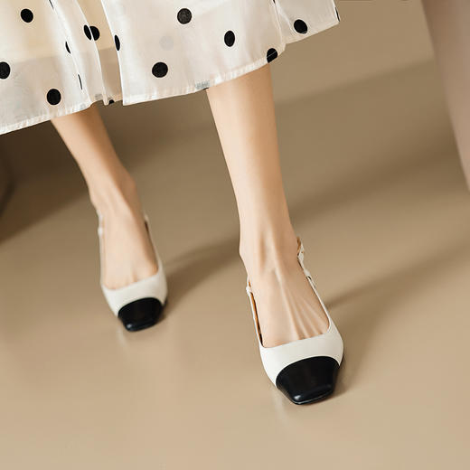 优雅小香风，拼色后空高跟方头包头凉鞋MLD-D6051 商品图7