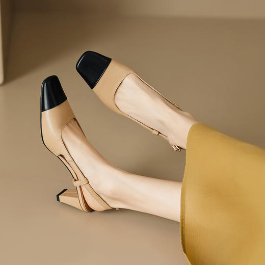 优雅小香风，拼色后空高跟方头包头凉鞋MLD-D6051 商品图13