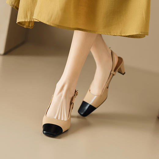 优雅小香风，拼色后空高跟方头包头凉鞋MLD-D6051 商品图10