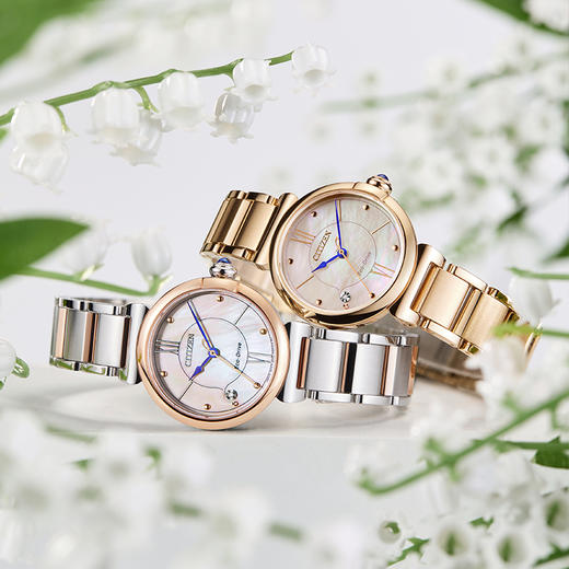 西铁城/CITIZEN小铃花贝母盘光动能花语风吟钢带女表EM1073-85Y 商品图7