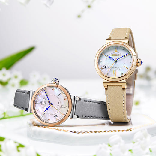 西铁城/小铃花贝母盘光动能花语风吟皮带女表EM1073-18D 商品图8