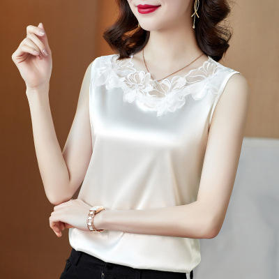 花边V领吊带背心宽肩无袖打底衫宽松上衣KQL-E001M3916 商品图1