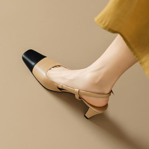 优雅小香风，拼色后空高跟方头包头凉鞋MLD-D6051 商品图12