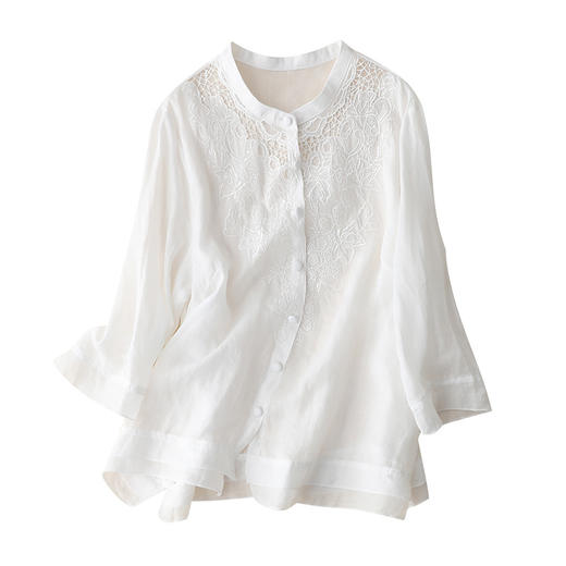 CY8519文艺棉麻女装衬衫春夏高支细麻宽松小衫镂空轻薄款清凉上衣 商品图4
