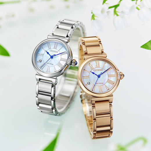 西铁城/CITIZEN小铃花贝母盘光动能花语风吟钢带时尚女表EM1063-89D 商品图10