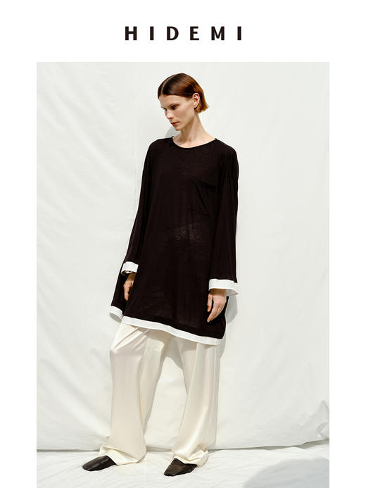 HIDEMI 假两件拼接慵懒针织极简廓形薄款上衣 商品图4