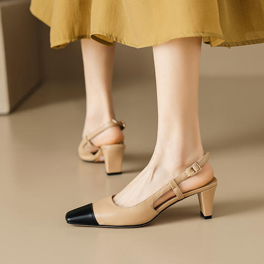 优雅小香风，拼色后空高跟方头包头凉鞋MLD-D6051 商品图11
