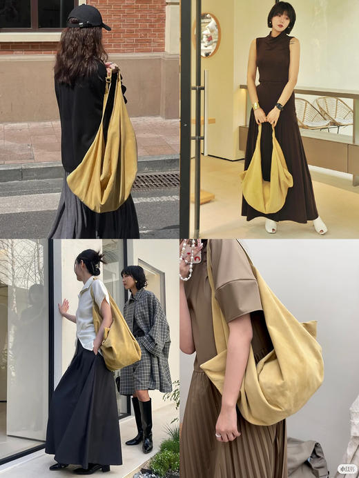 HIDEMI 多用设计感麂皮行囊包大号 黑色/姜黄色/军绿色/咖色 商品图1