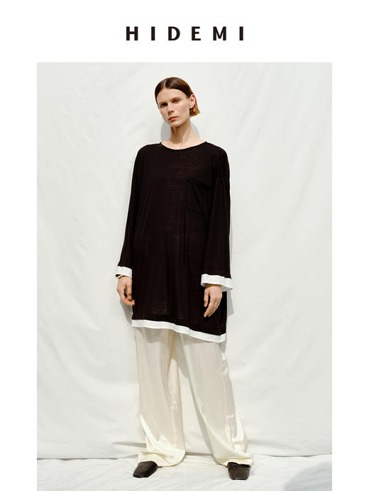 HIDEMI 假两件拼接慵懒针织极简廓形薄款上衣 商品图5