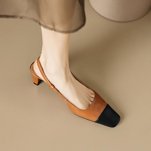 优雅小香风，拼色后空高跟方头包头凉鞋MLD-D6051 商品图5