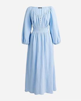 捡漏￥330！Jcrew 轻奢品牌 女士度假风👒长裙连衣裙 领口较低 100%全棉，云朵般的柔纱质感，飘逸浪漫，偏大一号