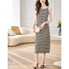 条纹针织连衣裙，新款夏季冰丝长款过膝遮肚子显瘦裙子背心裙CC-AB86075 商品缩略图1