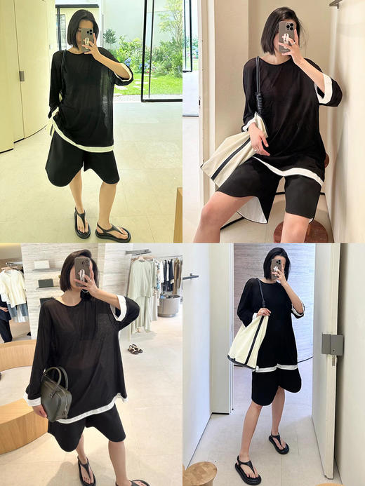 HIDEMI 黑白拼接双面极简设计感宽腿短裤 商品图1