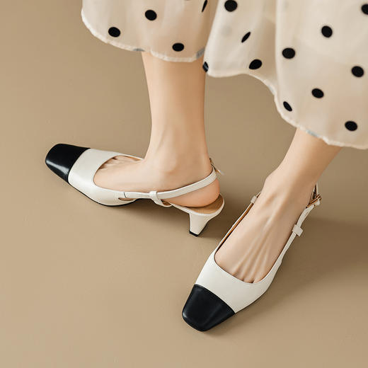 优雅小香风，拼色后空高跟方头包头凉鞋MLD-D6051 商品图6