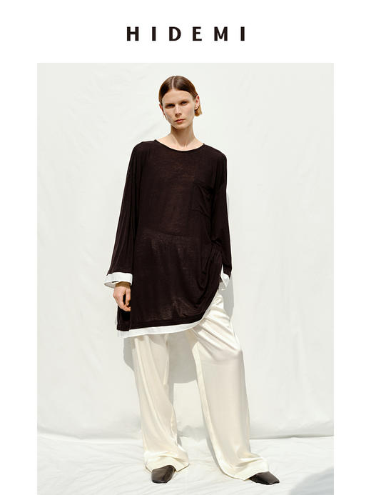 HIDEMI 假两件拼接慵懒针织极简廓形薄款上衣 商品图3