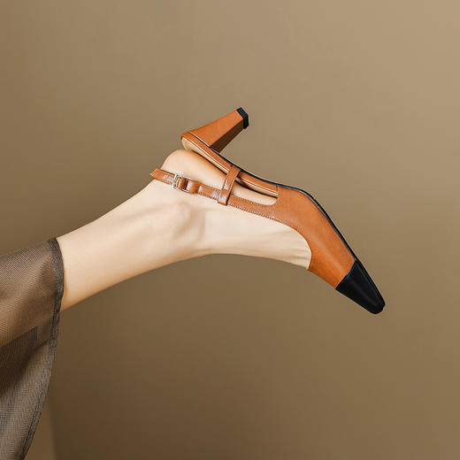 优雅小香风，拼色后空高跟方头包头凉鞋MLD-D6051 商品图4