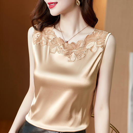 花边V领吊带背心宽肩无袖打底衫宽松上衣KQL-E001M3916 商品图7