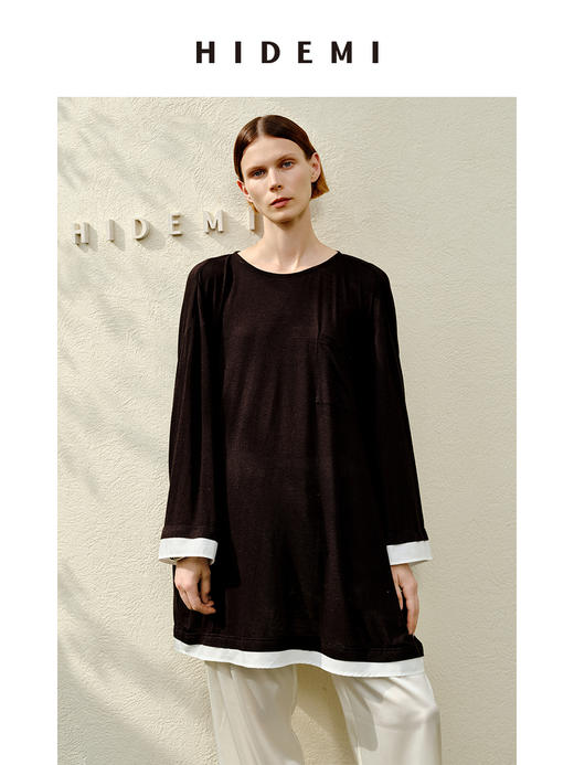 HIDEMI 假两件拼接慵懒针织极简廓形薄款上衣 商品图0