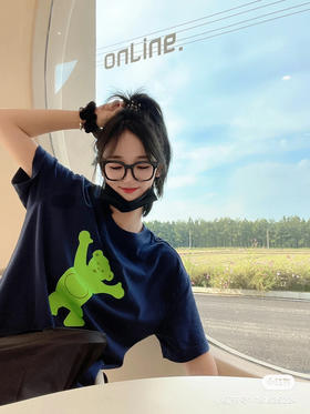 We11done23春夏超大版型有机棉泰迪印花T恤/海军蓝