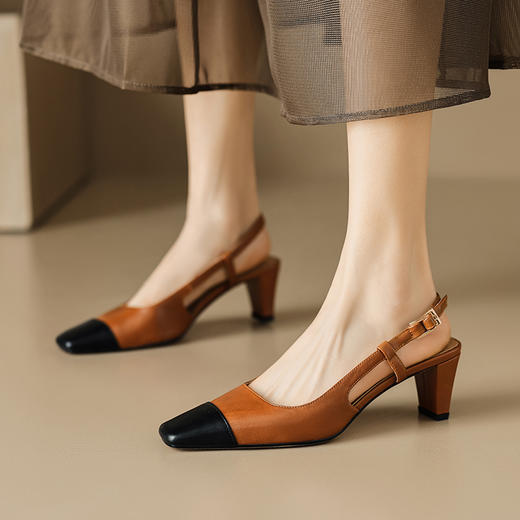 优雅小香风，拼色后空高跟方头包头凉鞋MLD-D6051 商品图2