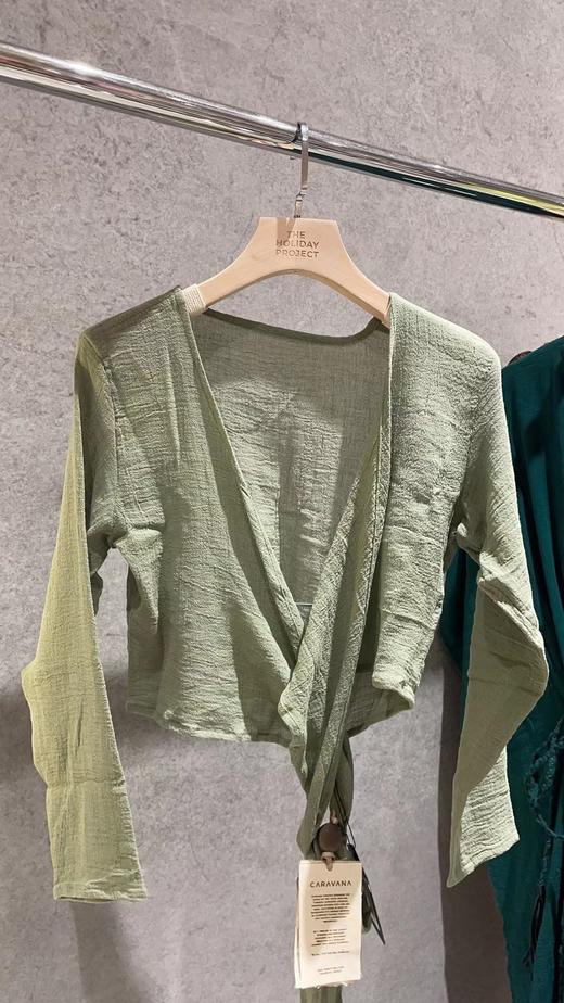 Caravana - Lahun Cotton Wrap Blouse - Sage Green -  女装  - 衬衫 - 绿色 商品图0