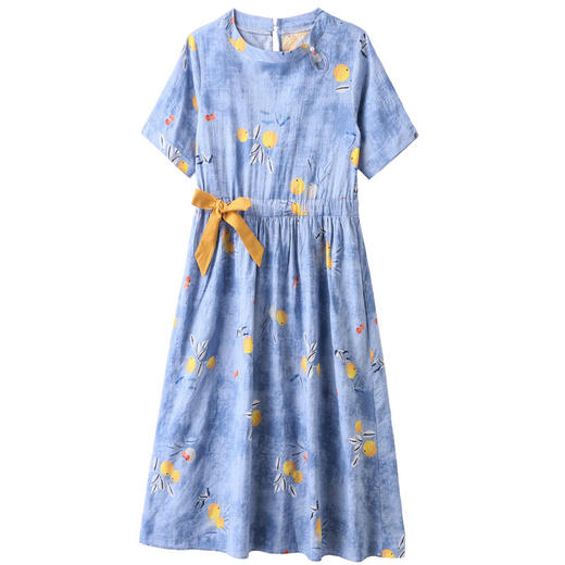 夏季新款，收腰显瘦女神范拼接短袖印花抽绳中长棉麻连衣裙HR-WH205-19 商品图4