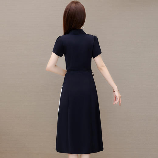 QYMXYKL-JSK2318-L 条纹简约拼接系带收腰通勤时尚雪纺裙2023年夏款短袖气质连衣裙 商品图2