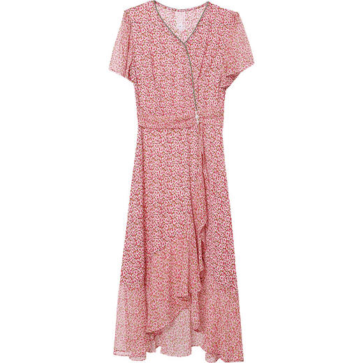 2023年夏款印花修身不规则优雅气质雪纺裙V领短袖时尚连衣裙QYM-YJY-23K42-L 商品图4