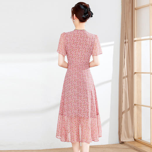 2023年夏款印花修身不规则优雅气质雪纺裙V领短袖时尚连衣裙QYM-YJY-23K42-L 商品图2