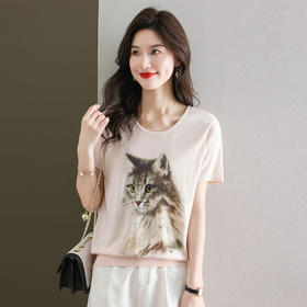 冰丝短袖t恤，宽松薄款圆领针织衫时尚印花洋气上衣CC-38-360