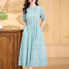 气质清新，拼接花边收腰显瘦女神范碎花棉麻连衣裙HR-WX207-19