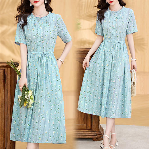 气质清新，拼接花边收腰显瘦女神范碎花棉麻连衣裙HR-WX207-19 商品图2