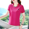 翻领短袖t恤女宽松2023夏季新款刺绣V领上衣T恤妈妈polo衫QYM-3534 商品缩略图1