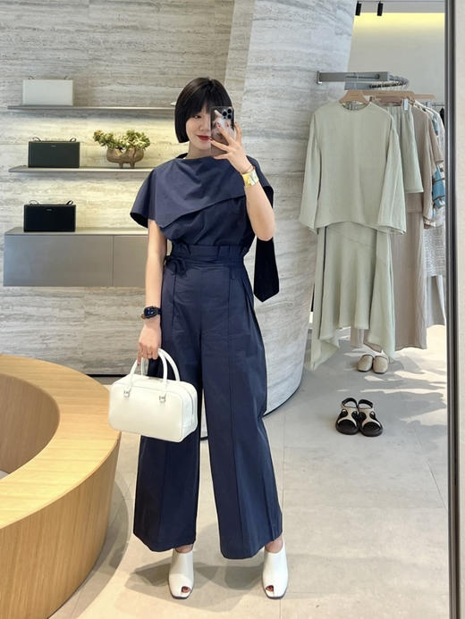 HIDEMI 不对称设计感水洗棉极简廓形两件套套装 上衣/阔腿裤 商品图1