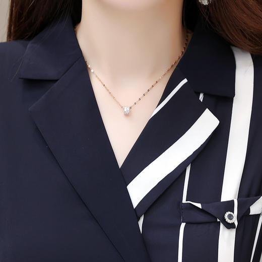 QYMXYKL-JSK2318-L 条纹简约拼接系带收腰通勤时尚雪纺裙2023年夏款短袖气质连衣裙 商品图3