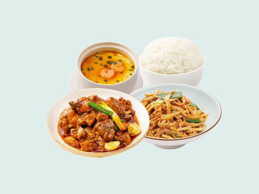 红烧鸡块+同庆一碗香+虾仁蒸蛋+米饭 商品图0