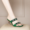 新款外穿，高跟细跟白色绿色皮拖真皮水钻韩版凉拖鞋PLGZ-D109-1 商品缩略图4