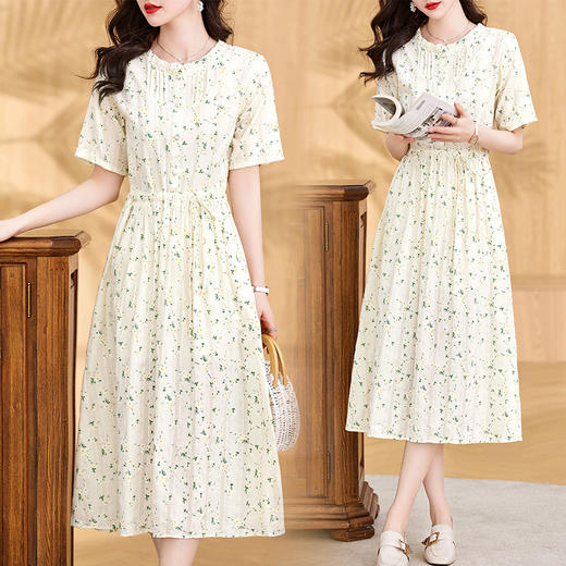 气质清新，拼接花边收腰显瘦女神范碎花棉麻连衣裙HR-WX207-19 商品图3