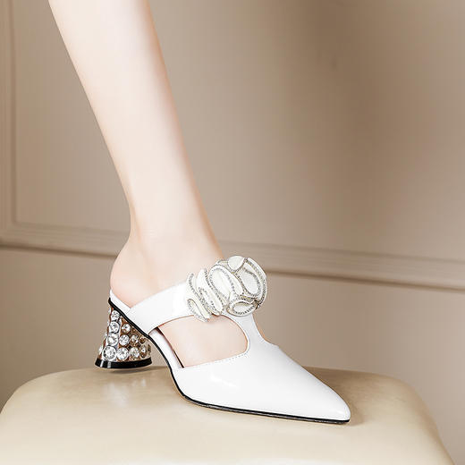 夏季新款，漆皮包头半拖鞋女夏外穿时尚高跟真皮凉拖鞋PLGZ-B1938 商品图5