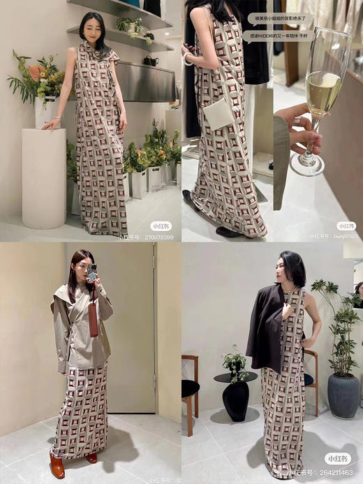 HIDEMI “我们做印花”经典几何设计感廓形印花缎面连衣裙 米绿 商品图2