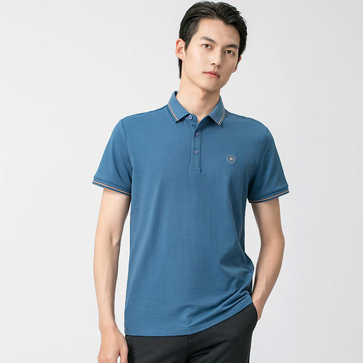 圣得西男士含桑蚕丝撞色翻领短袖polo衫夏季新款商务短袖T恤2312946010 商品图3